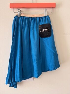 No. 21 Electric Blue Asymmetrical Skirt with Black Patch